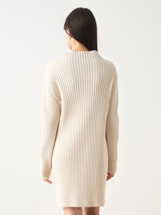  Sustainable Mini Rib Knit Dress in ivory, Luxury Women's Dresses at SNIDEL USA