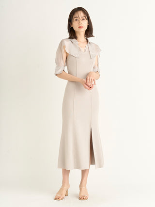 Puff Sleeve Maxi Docking Dress in gray beige, premium women's dress at SNIDEL USA