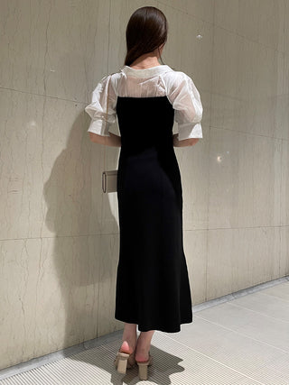 Puff Sleeve Maxi Docking Dress in black, premium women's dress at SNIDEL USA
