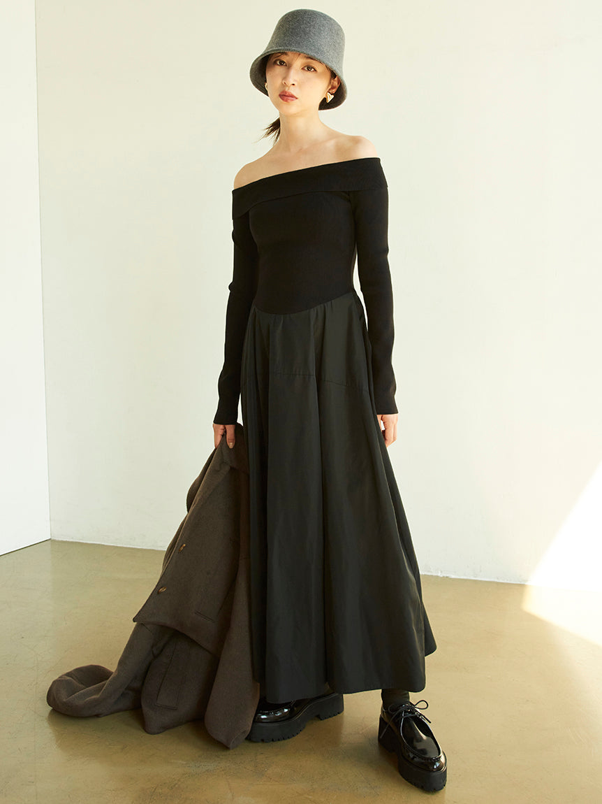 Sustainable Off-The-Shoulder Docking Maxi Dress