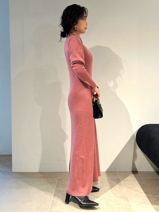 Elegant Long Sleeve with Back Cut-Out Ribbed Maxi Dress
