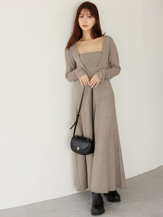 Bare Layered Back-Tie Maxi Sweater Dress in mocha, Luxury Women's Dresses at SNIDEL USA.
