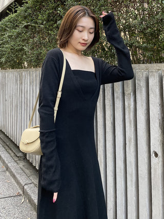 Bare Layered Back-Tie Maxi Sweater Dress in black, Luxury Women's Dresses at SNIDEL USA.