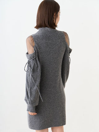 Cold-Shoulder Knit Mini Dress in gray, Luxury Women's Dresses at SNIDEL USA.