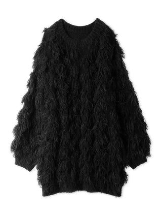 Plush Feather-Like Knit Mini Dress in black, Premium Women's Knitwear at SNIDEL USA.