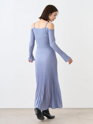 Periwinkle Pleated Maxi Dress with Delicate Straps in blue, Luxury Women's Dresses at SNIDEL USA.