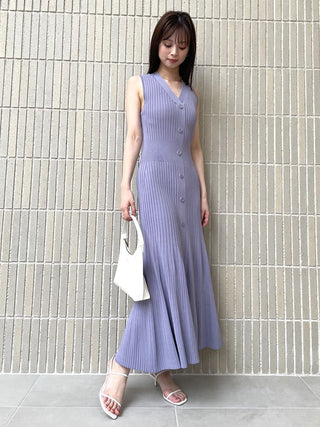Ribbed Button-Down Sleeveless Maxi Dress in Gray at Luxury Women's Dresses at SNIDEL USA