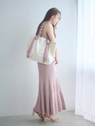 Ribbed Button-Down Sleeveless Maxi Dress in Pink at Luxury Women's Dresses at SNIDEL USA