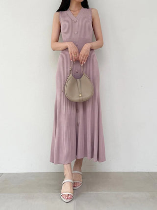 Ribbed Button-Down Sleeveless Maxi Dress in Pink at Luxury Women's Dresses at SNIDEL USA
