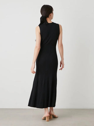 Ribbed Button-Down Sleeveless Maxi Dress in Black at Luxury Women's Dresses at SNIDEL USA