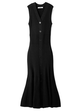Ribbed Button-Down Sleeveless Maxi Dress in Black at Luxury Women's Dresses at SNIDEL USA
