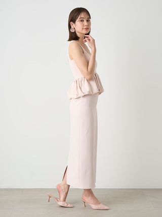 Peplum Top and Skirt Set in Pink Beige at Premium Fashionable Women's Tops Collection at SNIDEL USA and Premium Fashionable Women's Skirts & Skorts at SNIDEL USA