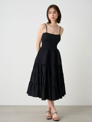 Tube Knit Tiered Dress in Black at Luxury Women's Dresses at SNIDEL USA