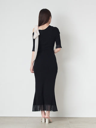 Chiffon Bow Knit Midi Dress in Black at Luxury Women's Dresses at SNIDEL USA