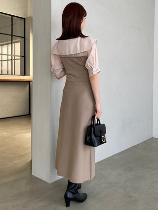 Two-Tone Knit Midi Dress with Puff Sleeves in Beige, Luxury Women's Dresses at SNIDEL USA