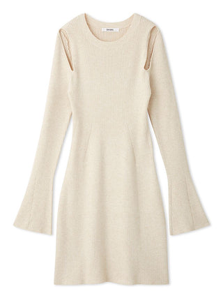 Bell Sleeve Knit Bodycon Dress in Ivory, Luxury Women's Dresses at SNIDEL USA