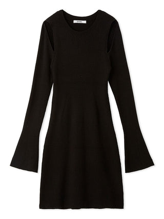 Bell Sleeve Knit Bodycon Dress in Black, Luxury Women's Dresses at SNIDEL USA