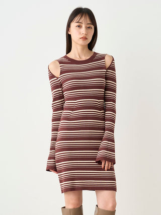 Bell Sleeve Knit Bodycon Dress in Border, Luxury Women's Dresses at SNIDEL USA