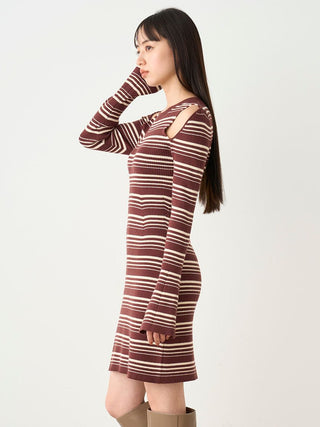 Bell Sleeve Knit Bodycon Dress in Border, Luxury Women's Dresses at SNIDEL USA