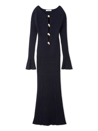 Long Sleeve Ribbed Knit Bodycon Dress in NAVY, Luxury Women's Dresses at SNIDEL USA.