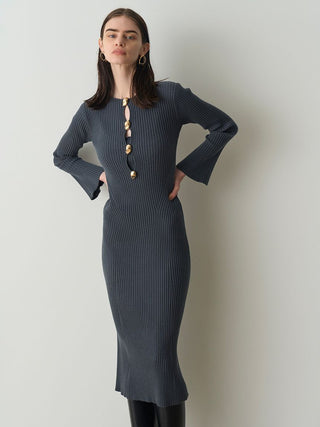 Long Sleeve Ribbed Knit Bodycon Dress in CHARCOAL GRAY, Luxury Women's Dresses at SNIDEL USA.