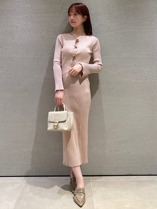 Long Sleeve Ribbed Knit Bodycon Dress in PINK, Luxury Women's Dresses at SNIDEL USA.