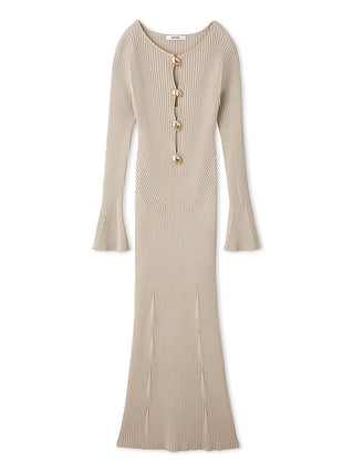 Long Sleeve Ribbed Knit Bodycon Dress in BEIGE, Luxury Women's Dresses at SNIDEL USA.