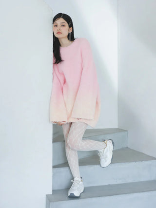 Soft Ombre Mohair-Blend Sweater Dress in PINK, Premium Women's Fashionable Sweater, Pullover at SNIDEL USA.