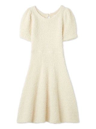 Short Sleeve Bouclé Knit Dress in Ivory, Luxury Women's Dresses at SNIDEL USA