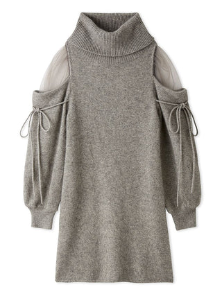 See-Through Shoulder Mini Knit Dress in Gray, Luxury Women's Dresses at SNIDEL USA