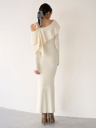 One-Shoulder Maxi Knit Dress in Ivory, Luxury Women's Dresses at SNIDEL USA