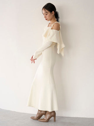 One-Shoulder Maxi Knit Dress in Ivory, Luxury Women's Dresses at SNIDEL USA