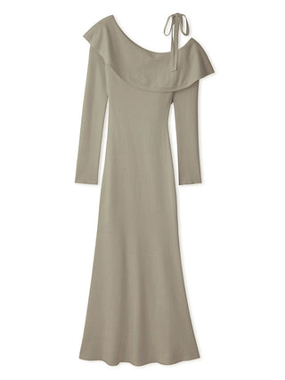 One-Shoulder Maxi Knit Dress in Olive, Luxury Women's Dresses at SNIDEL USA