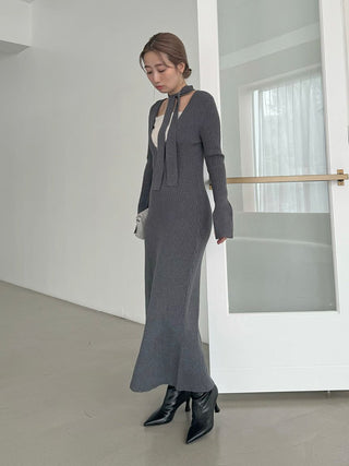 Choker Detail Maxi Knit Dress in Gray, Luxury Women's Dresses at SNIDEL USA