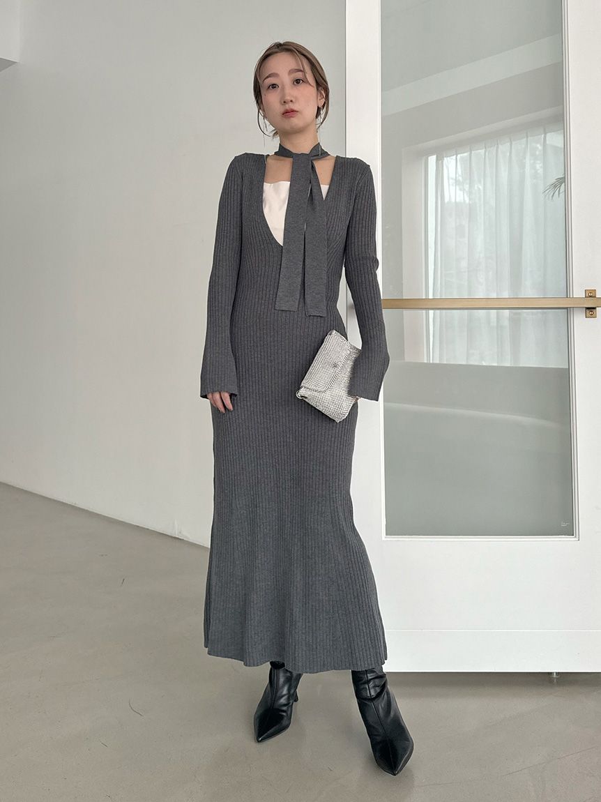 grey choker dress Bandeau Structured Detail Choker Mini Bodycon Dress With Sleeves In Grey Textured | EGO US