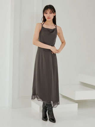 Cropped Knit & Lace-Trimmed Midi Dress in Dark Gray, Luxury Women's Dresses at SNIDEL USA