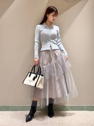 Polo Knit Set With Tulle Midi Skirt