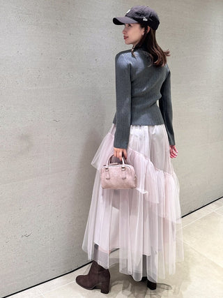 Polo Knit Set With Tulle Midi Skirt