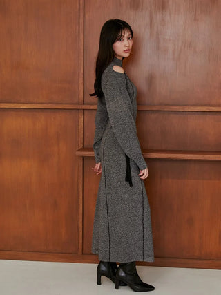 Laceup Bi-color Knit Dress in Gray, Luxury Women's Dresses at SNIDEL USA