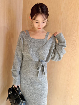 Knit Dress and Wrap Cardigan Set in Gray, Premium Women's Fashionable Cardigans, Pullover at SNIDEL USA