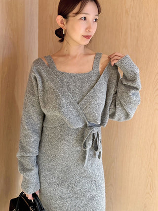 Knit Dress and Wrap Cardigan Set in Gray, Premium Women's Fashionable Cardigans, Pullover at SNIDEL USA