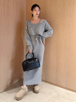 Knit Dress and Wrap Cardigan Set in Gray, Premium Women's Fashionable Cardigans, Pullover at SNIDEL USA