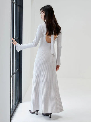 Backless Maxi Knit Dress in Off White, Luxury Women's Dresses at SNIDEL USA