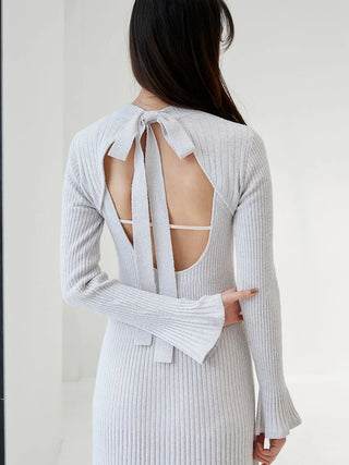 Backless Maxi Knit Dress in Off White, Luxury Women's Dresses at SNIDEL USA