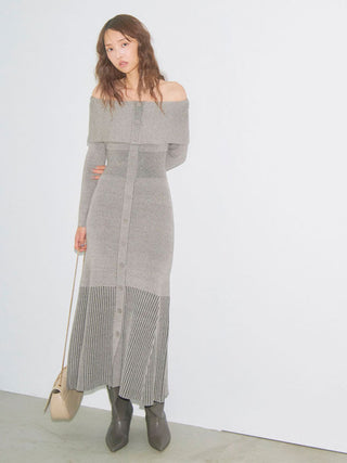 Off-Shoulder Button Knit Dress