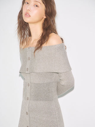 Off-Shoulder Button Knit Dress