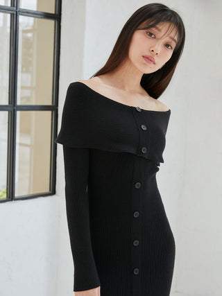 Off-Shoulder Button Knit Dress