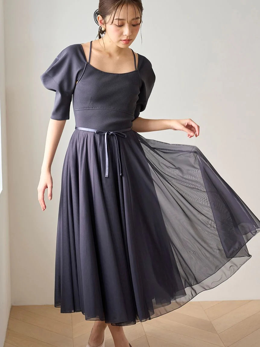Chacott Knit & Back Bow Puff Sleeve Midi Dress – SNIDEL