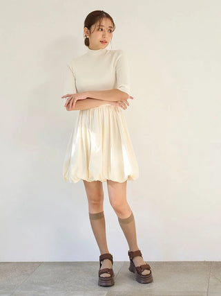 Balloon Docking Mini Knit Dress in Ivory, Luxury Women's Dresses at SNIDEL USA