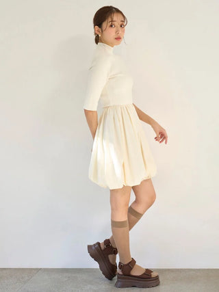 Balloon Docking Mini Knit Dress in Ivory, Luxury Women's Dresses at SNIDEL USA